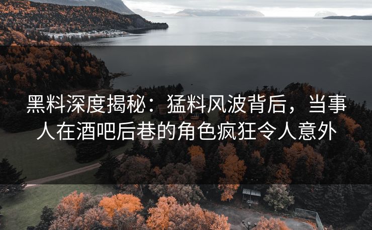 黑料深度揭秘：猛料风波背后，当事人在酒吧后巷的角色疯狂令人意外