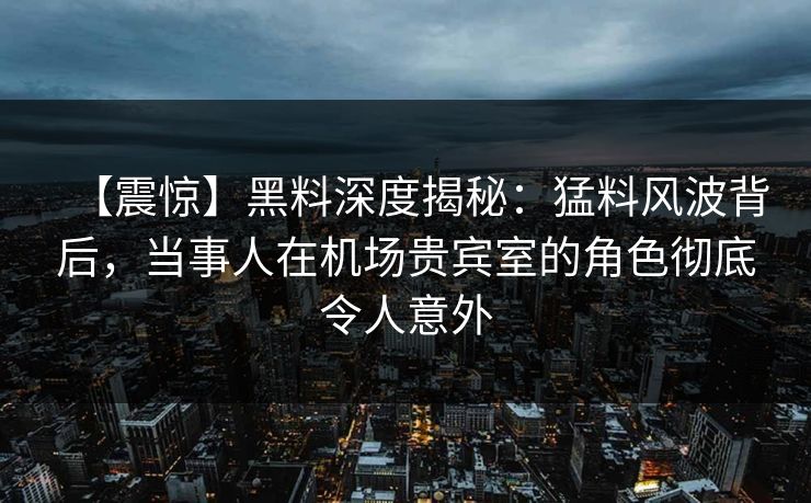 【震惊】黑料深度揭秘：猛料风波背后，当事人在机场贵宾室的角色彻底令人意外