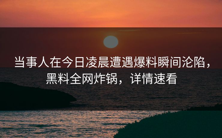 当事人在今日凌晨遭遇爆料瞬间沦陷，黑料全网炸锅，详情速看