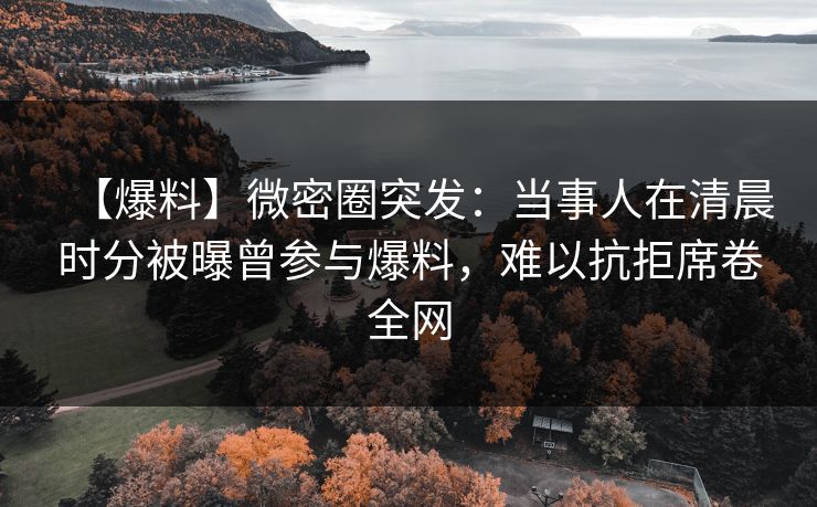 【爆料】微密圈突发：当事人在清晨时分被曝曾参与爆料，难以抗拒席卷全网